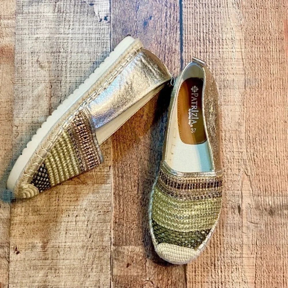 Patrizia‎ Spring Step Austral Gold Metallic Espadrille Flats Beaded Shoes EU 37